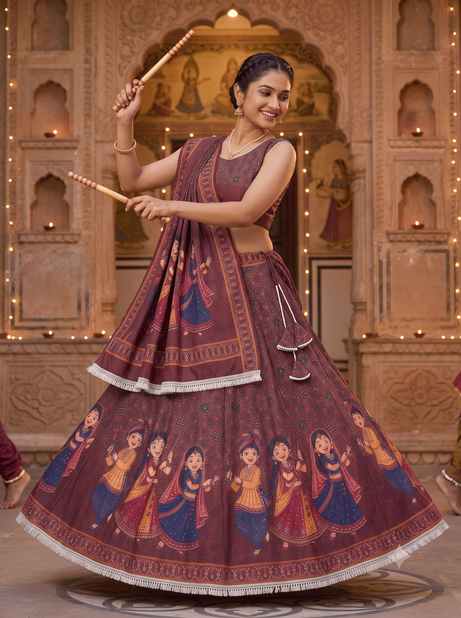 Maroon Dandiya Raas Printed Chaniya Choli - View 4
