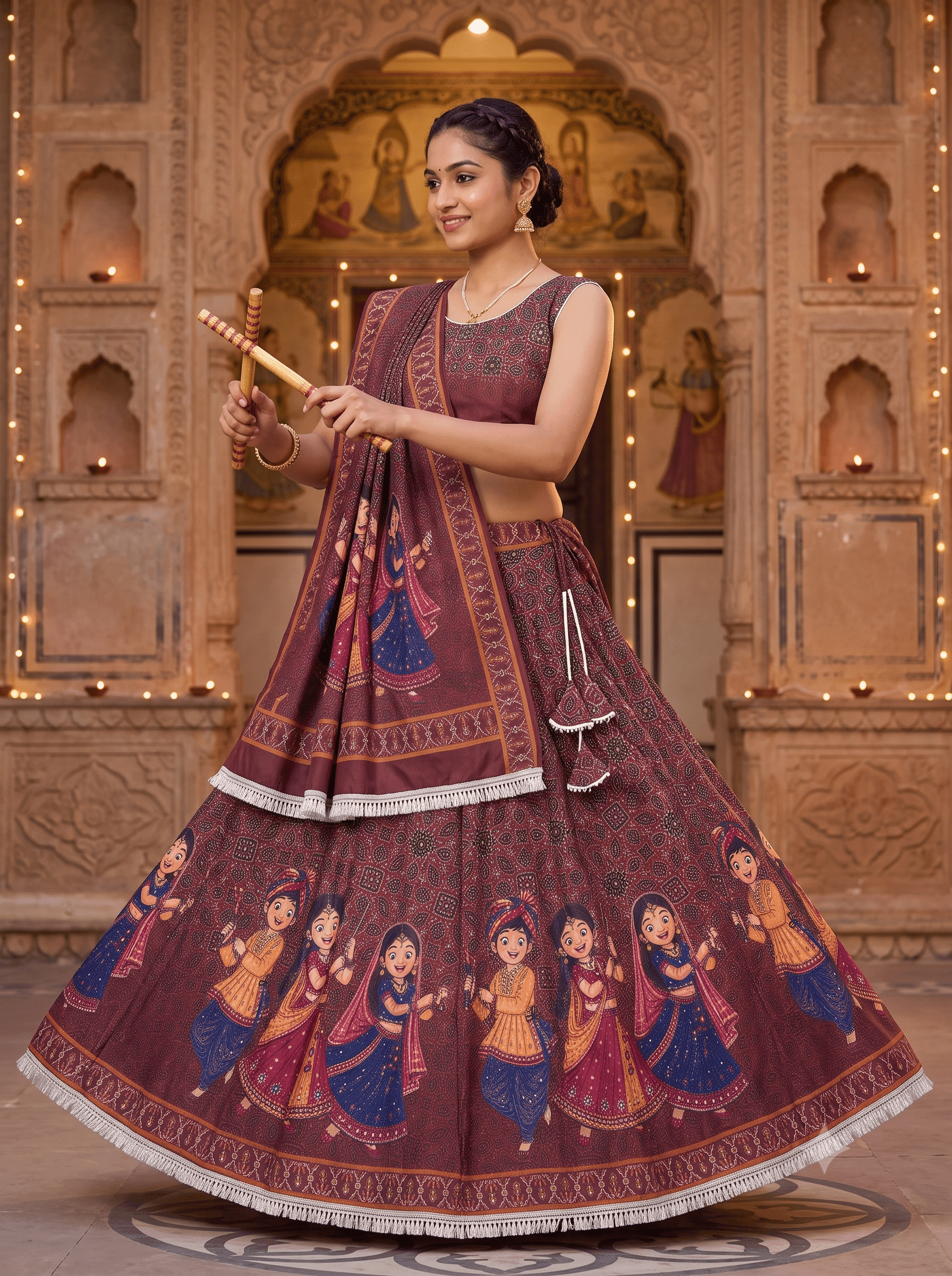 Maroon Dandiya Raas Printed Chaniya Choli - View 3