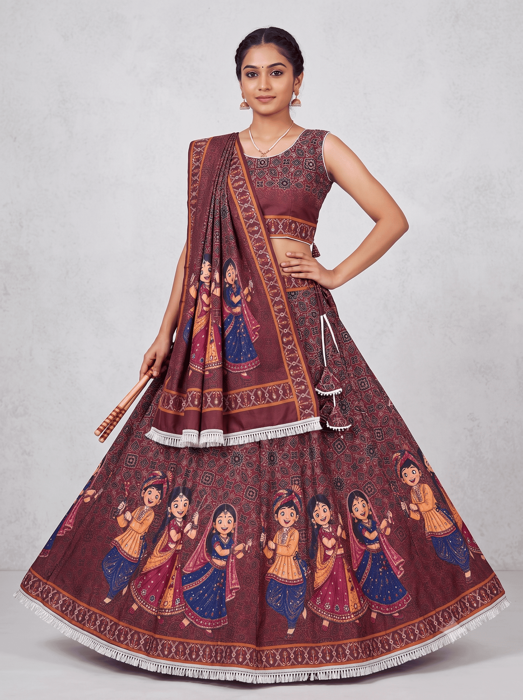 Maroon Dandiya Raas Printed Chaniya Choli - View 2